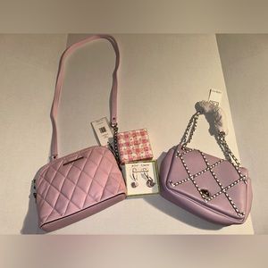Pink and purple! vegan boutique purse betsey Johnson earrinsg